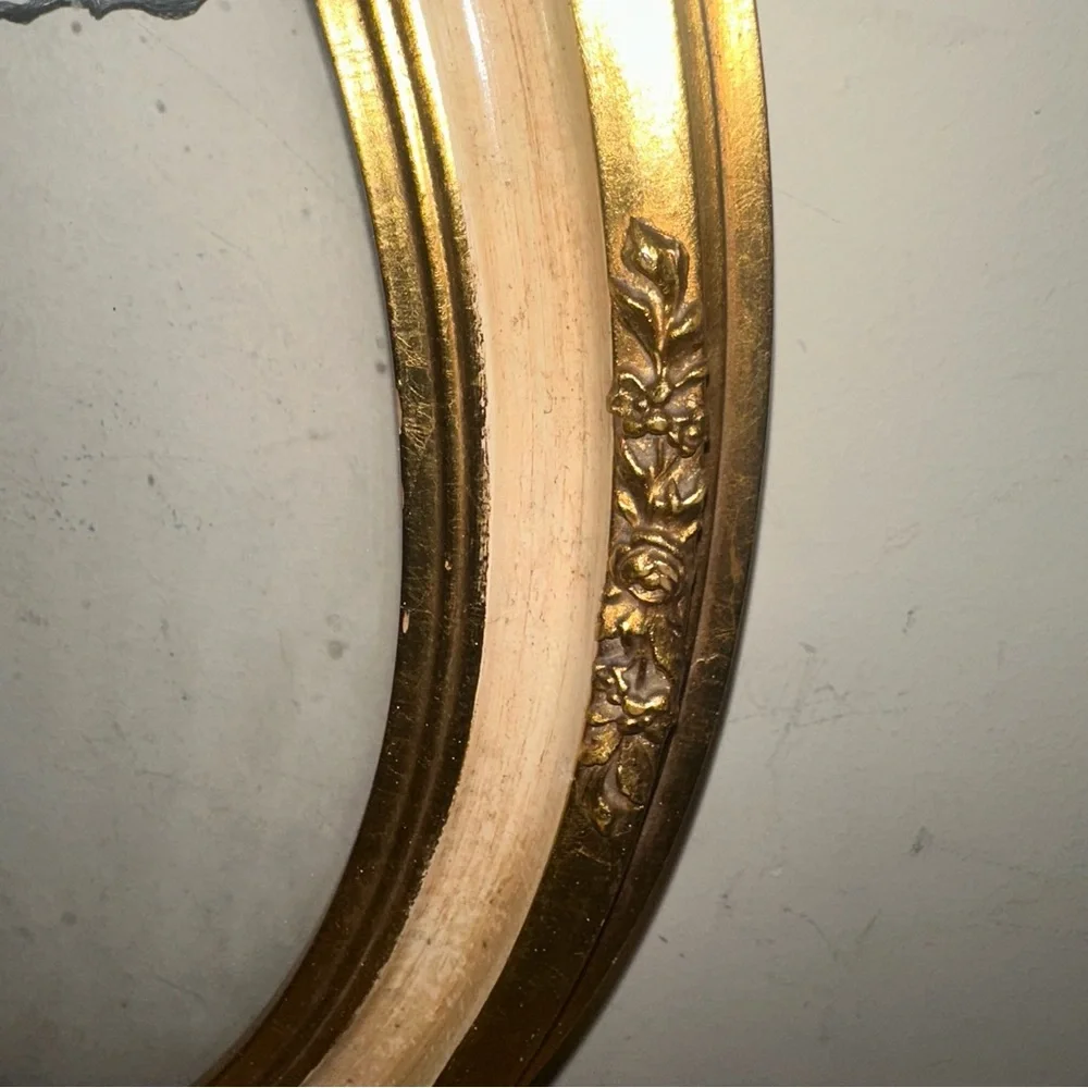 Antique Giltwood Italian Hand Carved Floral Wooden Oval Mirror Frame Home Decor